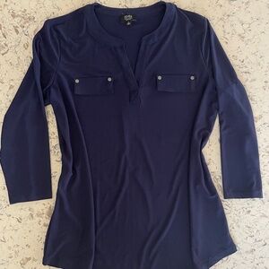 Jones New York Womens 3/4 Sleeve Navy Utility Top With Button Design Size Large
